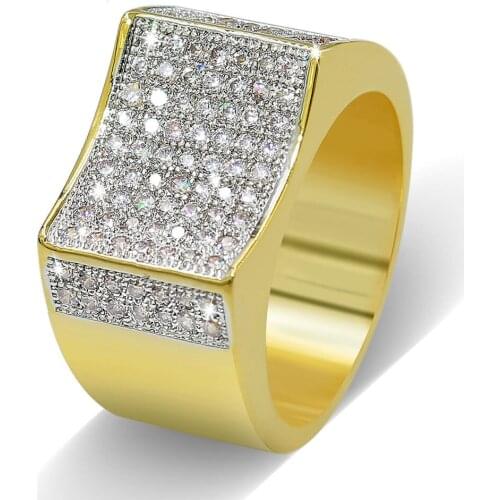 New Fashion High Quality Hip Hop Rock Iced Bling Cubic Zirconia Ring Gold Color Plated Micro Pave CZ Stones Jewelry for Men Gift