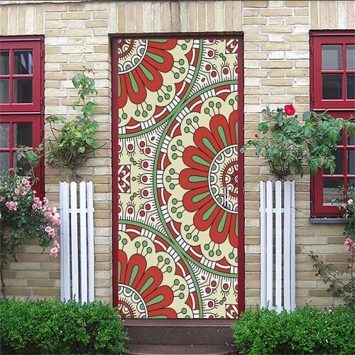 2pcs/set Mandala Style DIY Art Mural Door Sticker Living Room Bedroom Decor Wall Stickers Self-adhesive Removable PVC Wallpaper