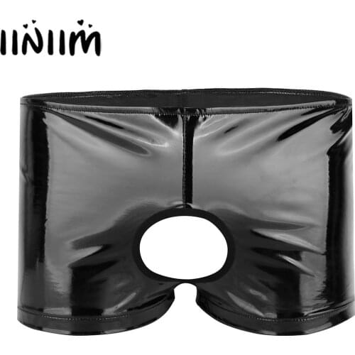 Mens Womens Lingerie Panties Soft Shiny Open Butt Low-rise Shorts Pouch Sissy Gay Male Underwear Underpants with Front Hole