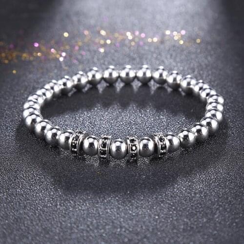 New Round Stopper Bracelets Men Beaded Copper Beads Bracelet & Bangle Unisex Micro inlay zircon elastic line Bangle