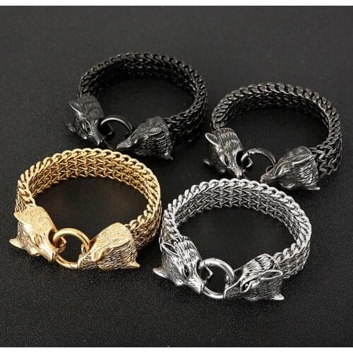 New listing European and American punk trendy titanium steel creative wolf head bracelet