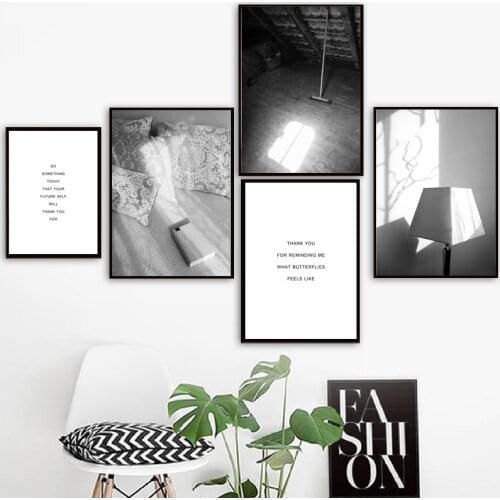 Black White Table Lamp House Book Quote Wall Art Canvas Painting Nordic Posters And Prints Wall Pictures For Living Room Decor