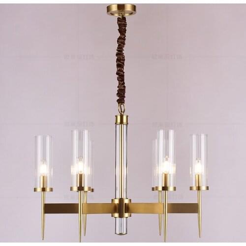 Postmodern light luxury copper chandelier living room dining room bedroom glass chandelier project hotel stairwell chandelier