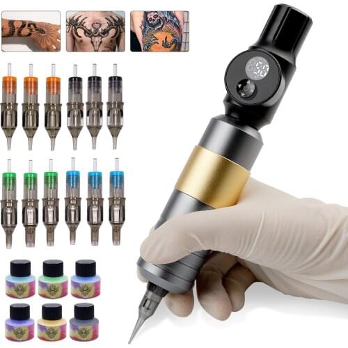 Professional Tattoo Machine Kit Set Rotary Gun Tattoo Pen Cartridges Needles Sets Permanent Makeup Machine Cartridge Body Art