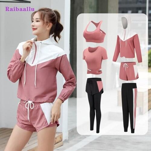 Raibaallu Yoga suit,5-piece suit,sweat suit,quick-dry fitness pants,running,exercise,6-piece suit Quick Dry Breathable Outdoor