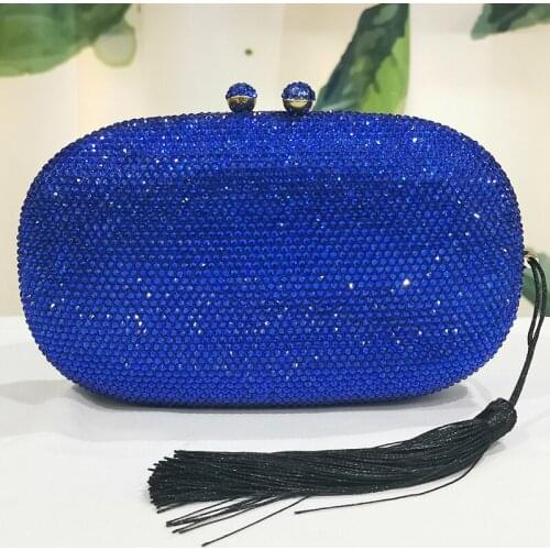 Royal Blue Color Crystal Evening Clutch Luxury Women Diamond Party Handbags New Fashion Ladies Shoulder Long Chain Money Purses