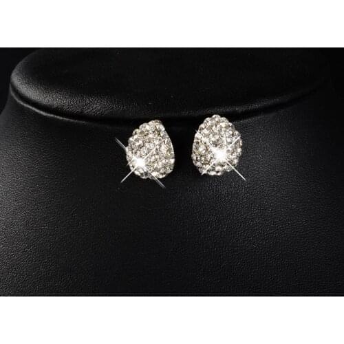 Crystal stud earrings for women girl full rhinestone silver color water drop wedding korean fashion small earring
