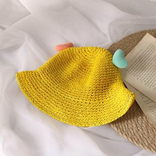 Girls Hats 2021 Fashion Summer Sun Protection Straws Solid Hat Kids Baby Holiday Cartoon Heart Accessories Children Cute Caps