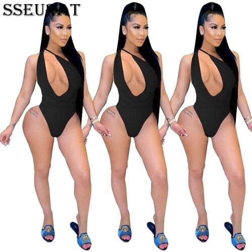 SSEURAT Women Bikinis Bodysuit Solid One Shoulder Skew Collar Bandage Hollow Out Elastic Sexy Swimsuit Summer Beachwear 2021
