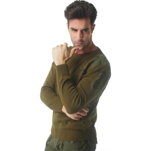 Sweater Mens Military US Flag Army Patch Design Tactical Knitted Crew Neck Sweaters Winter Thick Pullover Warm Outwear