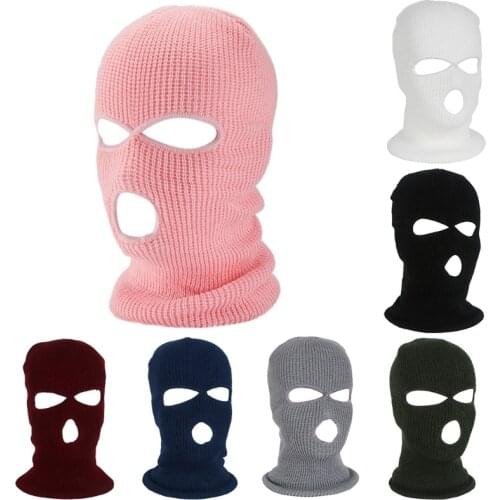 3-Hole Knitted Full Face Cover Ski Winter Warm Cycling Neon Solid Color Balaclava Mask Hat Halloween Party Cosplay Cap