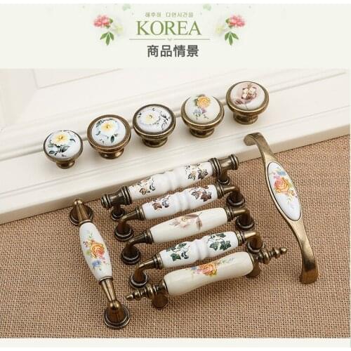 4pcs Vintage Ceramic Door Handles Cabinet Cupboard Wardrobe Drawer Closet Pull Knobs Kitchen handles for jewelry boxes