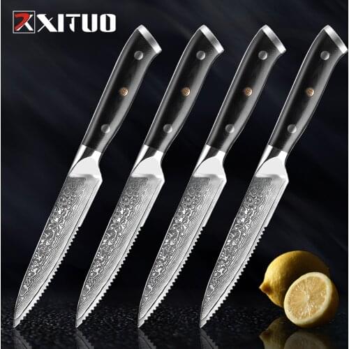 XITUO Damascus steel steak knife g10 handle knife set home dinner knife professional high quality Damascus knife