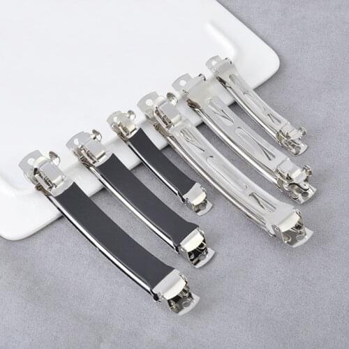 10pcs French Barrette Style Spring Hair Clips Automatic Clip Blank Width Setting Rhodium Bow Hairpin Supplies for Jewelry Making