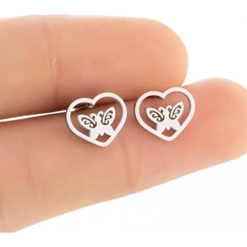 Women Animal Stud Earrings heart Butterfly Rabbit Dog Cat Mouse Dinosaur Gold Mini Stainless Steel Girl Earring Jewelry Gift