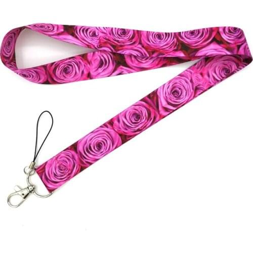 Red Pink Rose Women Keychain Lanyards Id Badge Holder ID Card Pass Gym Mobile Phone Badge Holder Key webbings ribbons