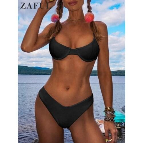 ZAFUL New high cut thong bathing suit high waist swimsuit Solid swimwear women Brazilian Biquini swim beach micro bikini set