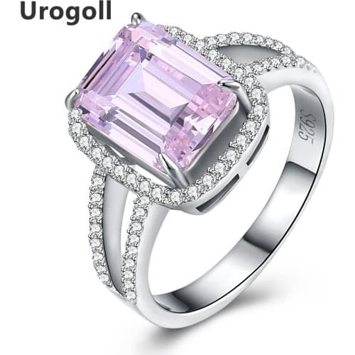 Noble Hot Sale Real 925 Sterling Silver Ring For Women Square Transparent Pink Zircon Fine Fashion Jewelry Gifts