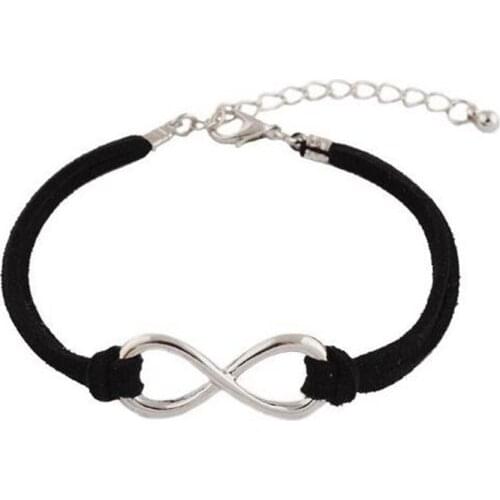 10 Pieces of Black with Metallic Infinity Sign Charm with an Adjustable String Bracelet AZ04