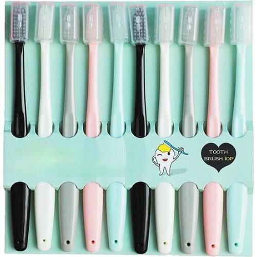 10PC/Set Toothbrush Solid Color Ultra Fine Super Soft Black Bristle Simple Toothbrush Holder Deep Cleaning Brush Oral Care Tools