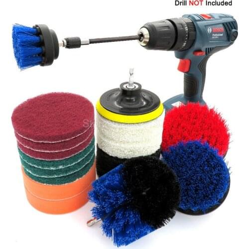18 Setds Car Cleaning Brush Power Scrubber Drill Auto Sponge Polishing Pad Detailing For Wheel Clean Tools Kit , Clean