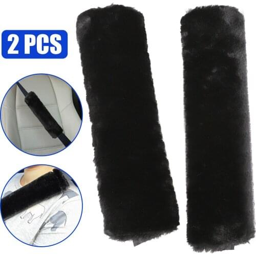 2Pcs Car Safety Belt Protector Warm Plush Seat Belt Cover Shoulder Strap Pad Winter Black For RV Camper Trailer Truck Bus Van