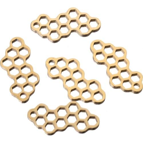 5pcs/lot Stainless Steel Bee Honeycomb Charms Earring Connector Bracelet Necklace for DIY Handmade Jewelry Making Supplies
