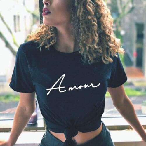 Amour Letter Printing Womens T-shirt Summer Casual Harajuku Cotton Short Sleeve Fashion Plus Size 0-neck Tshirts Camiseta Mujer