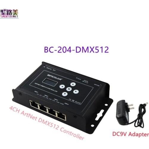 BC-204 ArtNet-DMX512 Controller 4CH ArtNet output DMX512 signal With DC9V adapter Support 8 Timing playback 16 Recording Effects