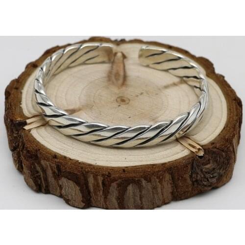 S925 Sterling Silver Retro Thai Silver Men And Women Handmade Fashion Simple Style Jewelry Wide-faced Open Ended Bangle