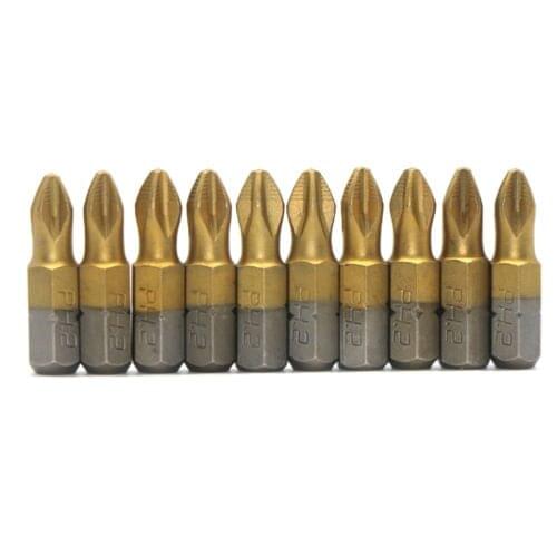 Fixmee 10Pc 1/4" Titanium coated Anti Slip Phillips Hex Shank PH2 Screwdriver Bit 25mm