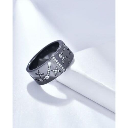 New Hip Hop Style Black Constellation Star Moon Ring Gothic Rings For Woman Fashion Jewelry Party Gift Zk45