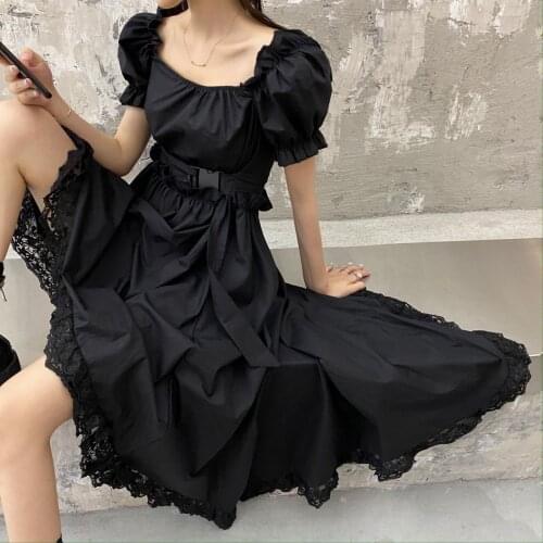 Sweet Girl Harajuku Gothic Dark Lolita Lace Dress French Tender Vintage Fairy Bandage Dress Elegant Sexy Woman Punk Swing Dress