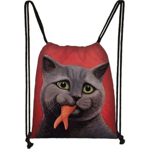Interesting Cat Printing Drawstring Bag Women Shopping Bags Ladies Backpack Large Capacity Japanese Style Cat Canvas Bag Gift