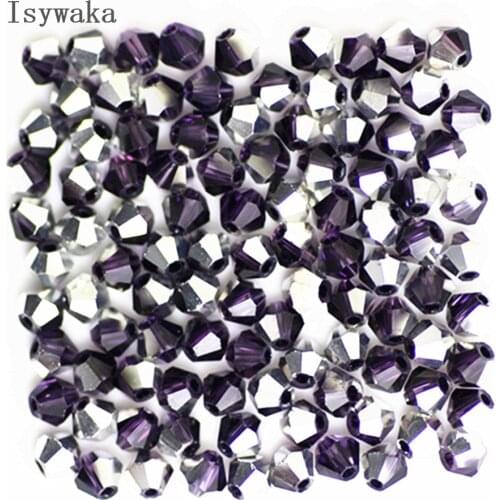 Isywaka Purple Silver Color 100pcs 4mm Crystal Bead Bicone Stone Jewelry Findings Tassel Lariat Earring Glass Quartz Accessories