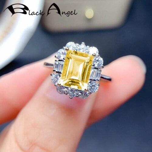 BLACK ANGEL 925 Silver Elegant Amethyst Ring Luxury Citrine Ring Crystal Gemstone Adjustable Rings For Women Fine Jewelry Gift