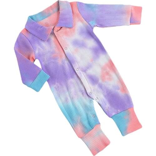 Newborn Baby Boys Girls Romper Tie-Dye Turn-Down Collar Single Breasted Long Sleeve Jumpsuit Autumn Spring Kids Rompers 0-24M
