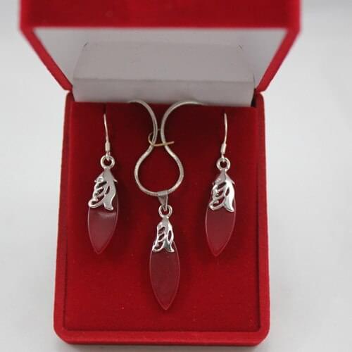 3 colors wholesale ladys lovely nice design red/purple/yellow Natural jade pendant & earring jewelry set s006