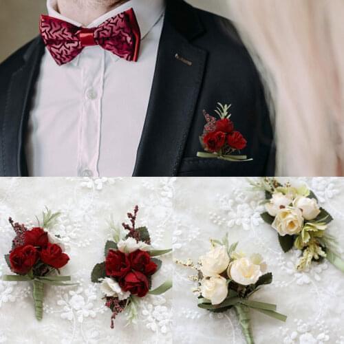 Handmade Groom Corsage Boutonniere Wedding Wrist Corsages Bride Bridesmaid Hand Flowers Lavender Corsage Brooches
