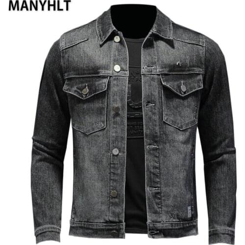 MANYHLT Four Seasons Men Denim Jackets Casual Solid Color Lapel Single Breasted Jeans Jacket Slim Fit Cotton Outwear Jackets