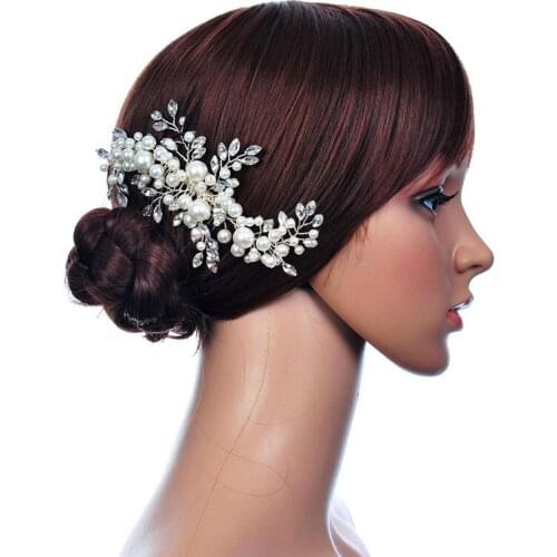 Fashion Hair Combs For Women Flowers Rhinestone Hairpins Pearl Fabric Bridal Wedding Floral Hair Accessories Jewelry Headwear