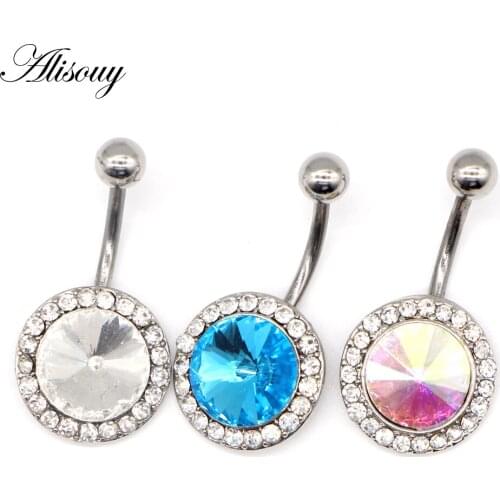 Alisouy 1pc Fashion Crystal Belly Button Rings Piercing Stainless Steel women Navel Piercing Sexy Body Jewelry Piercing Ombligo