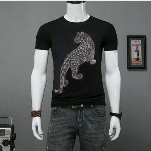 2021 Mens summer Rhinestone slim fit tshirt Casual Fashion O-Neck top tees