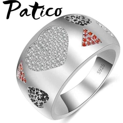 Top Quality Wide Ring Men 925 Sterling Silver Wedding Rings For Couple Handmade Heart Shape With Clear CZ Crystal Jewelry