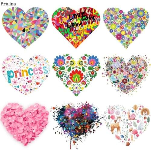 Prajna Colorful Heart Patch Stickers Iron On Transfers Vinyl Heat Transfer Iron Patch Summer Style Thermal Transfers Sticker DIY