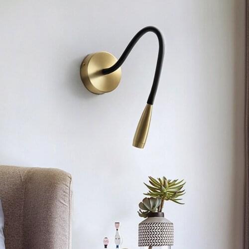 Wall Lamp Sconces 3W Bedroom Lamp Golden Copper Material Flexible Arm Ajustable Angle Modern Home Bedside Reading Lights