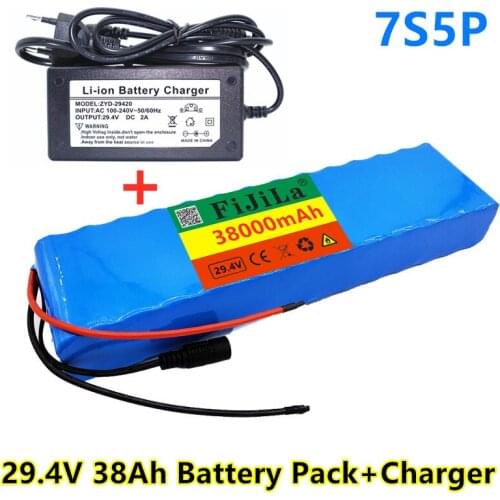 New 7S5P 29.4v 38Ah electric bicycle motor ebike scooter 24v li ion battery pack 18650 lithium rechargeable batteries+charger