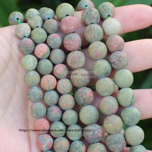 Wholesale Natural Unakite Stone Frost / Matte Round Loose Spacer Beads 15''/ Strand Pick Size For Jewelry Making