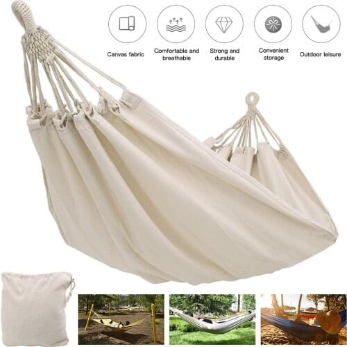 Outdoor Double Dropshipping Hammock Rollover Prevention Camping Canvas Fabric Hammock Hanging Hammock Patio Bed Travel Hiking