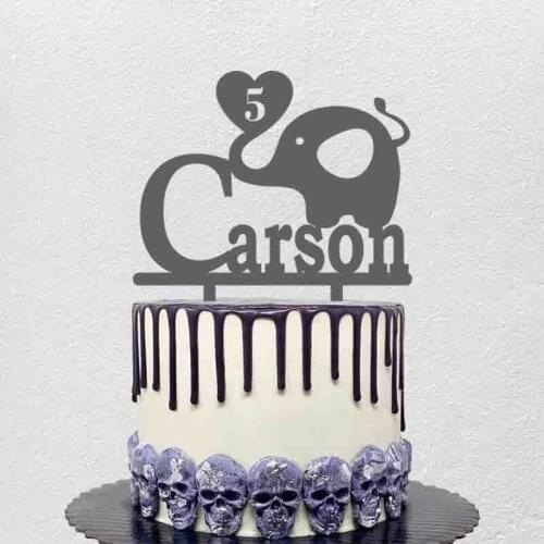 Personalized Kids Birthday Cake Topper Custom Name Age Cartoon Elephant Topper Kids Birthday Party Cake Decoration